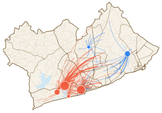 Map of tricycle collection routes flowing toward dumping sites in Accra, Ghana
